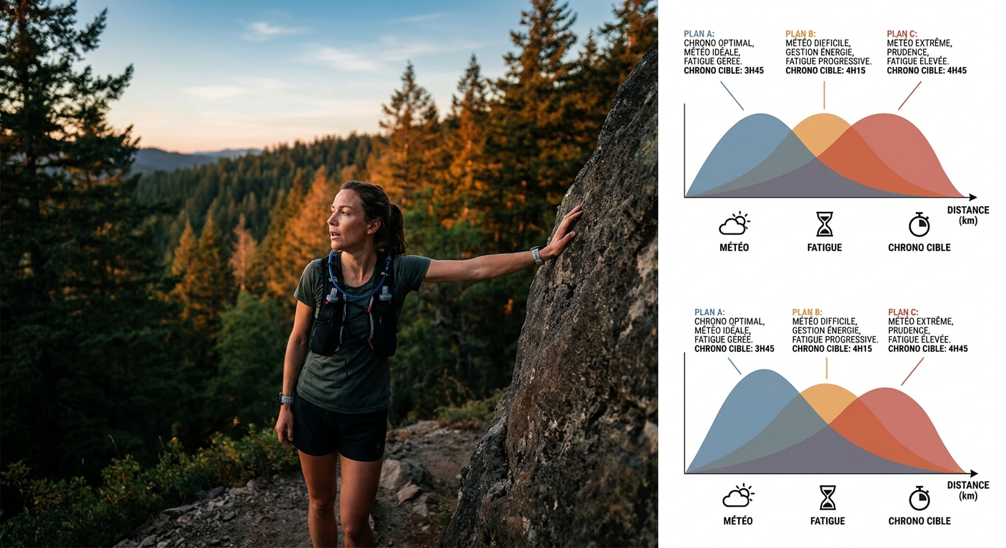 Infographie des 3 scénarios d'allure pour le jour d'une course running