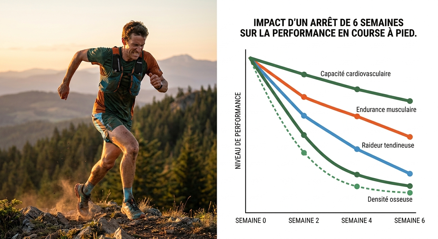 Courbe de désadaptation des capacités du coureur sur six semaines d'arrêt.