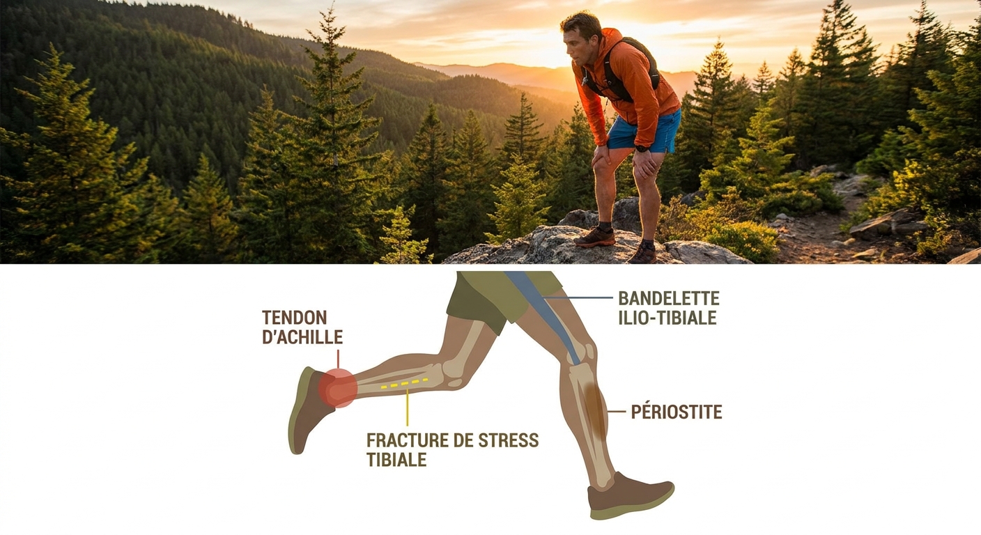 Cartographie anatomique des quatre blessures les plus fréquentes du coureur.