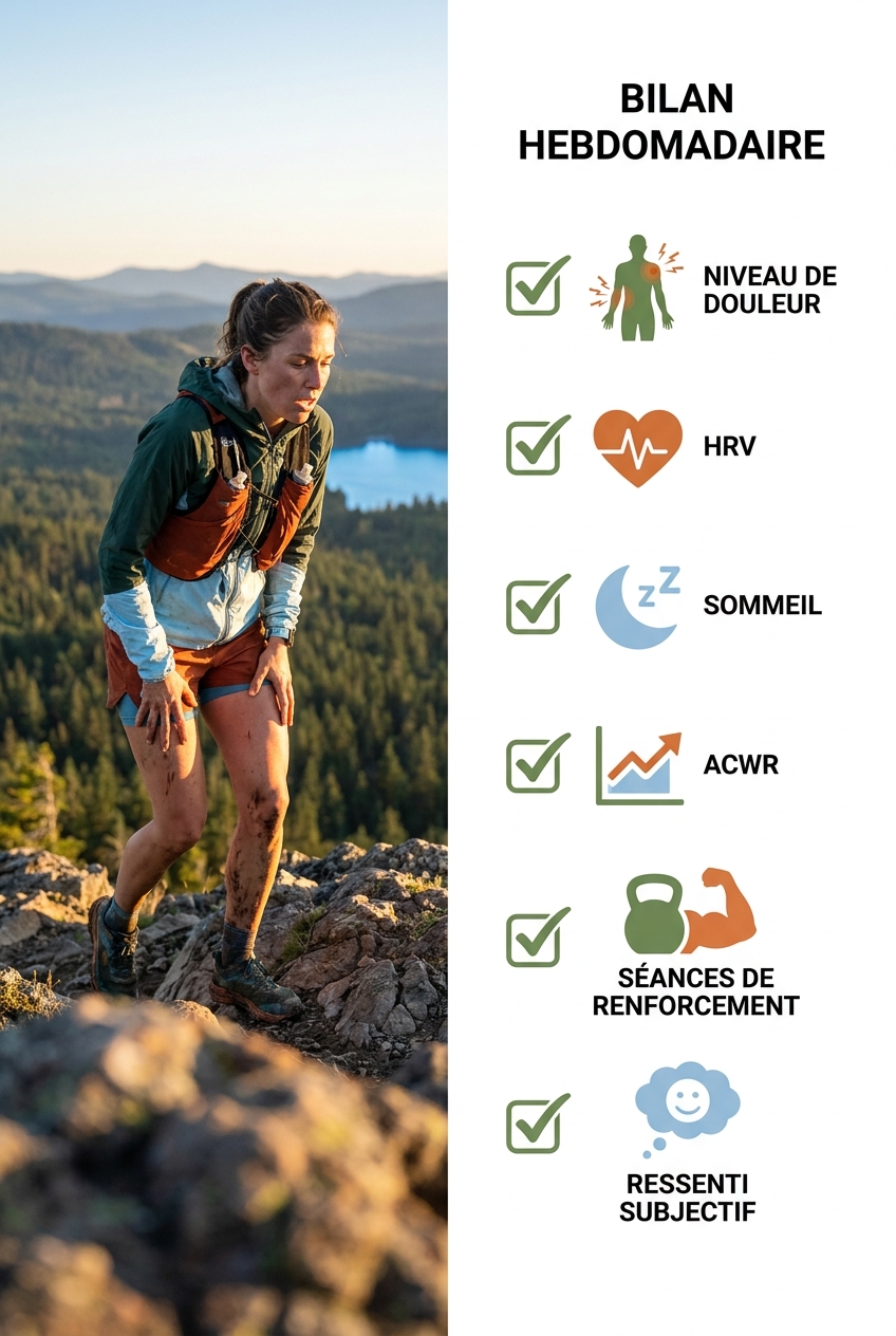 Check-list hebdomadaire en six points pour valider la semaine suivante de reprise.