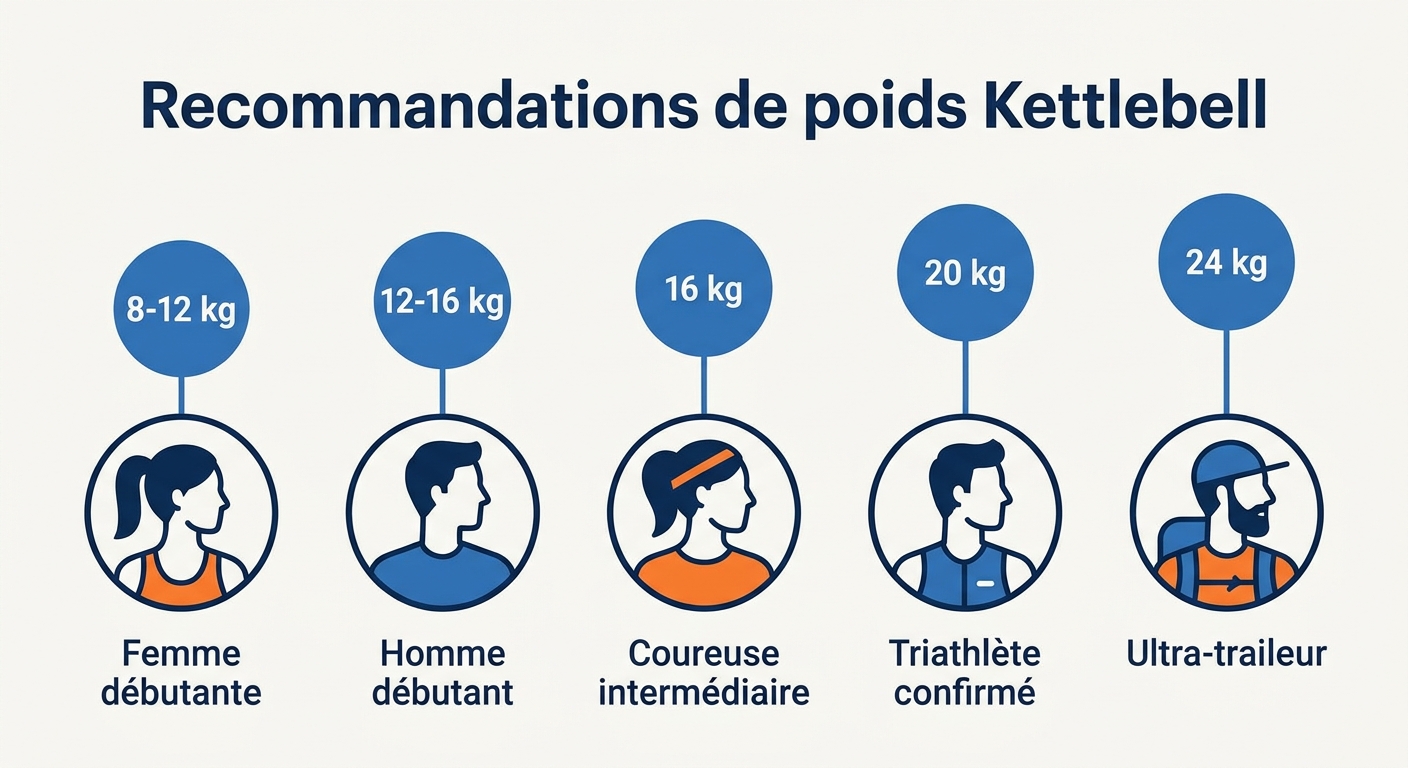 Infographie des poids de kettlebell recommandés par profil d'athlète