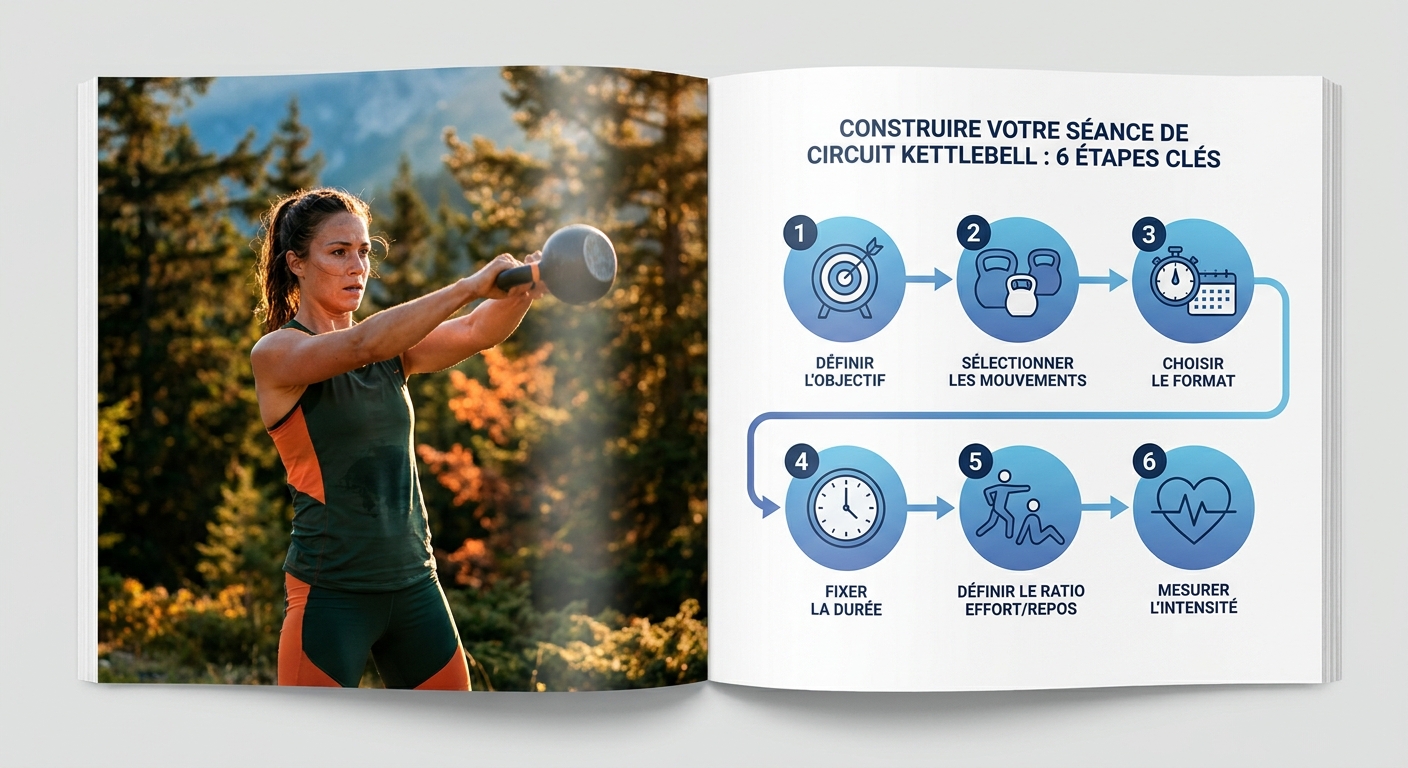 Infographie des 6 étapes pour construire un circuit kettlebell