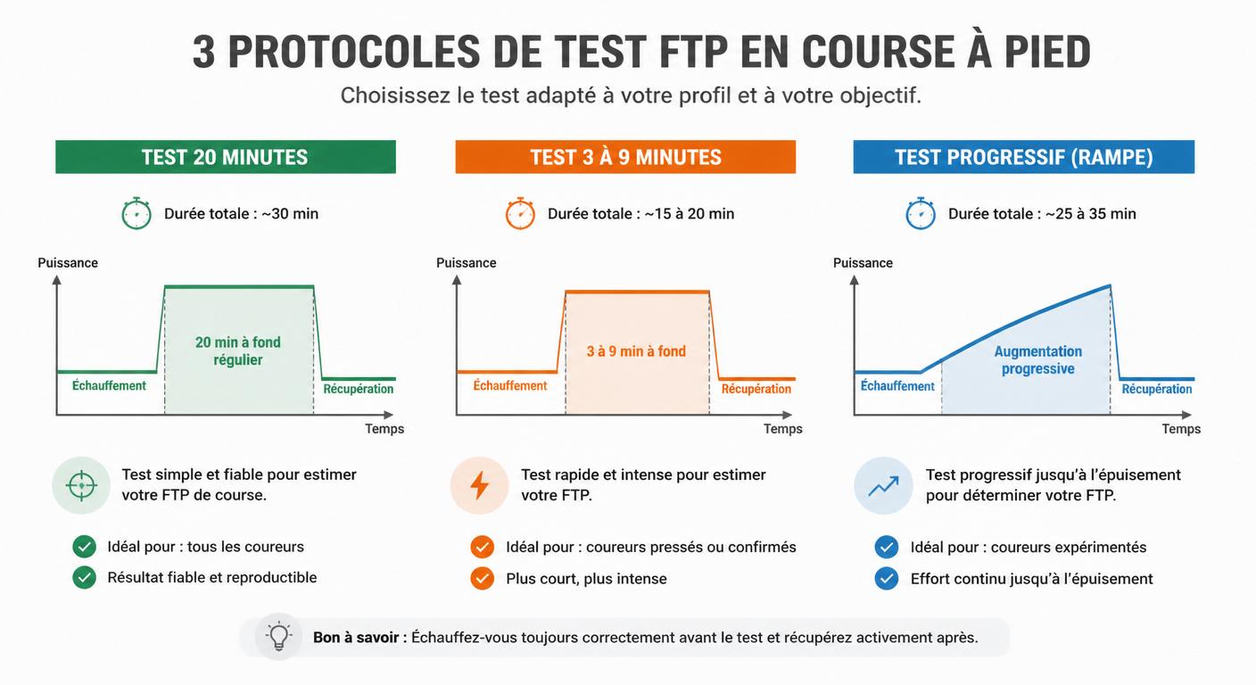 Infographie des protocoles de test FTP running 20 minutes, 3/9 et rampe