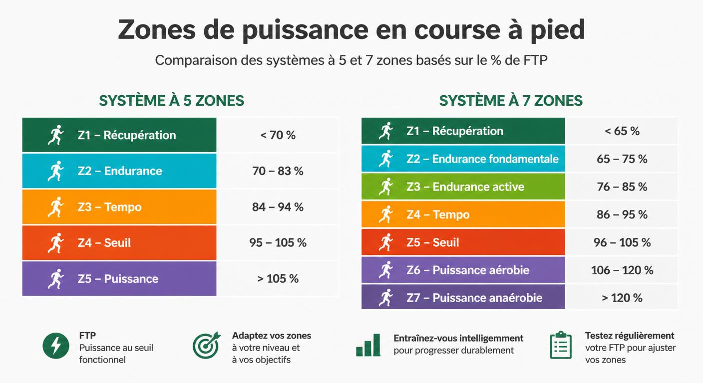 Cartographie comparée des systèmes 5 et 7 zones de puissance running