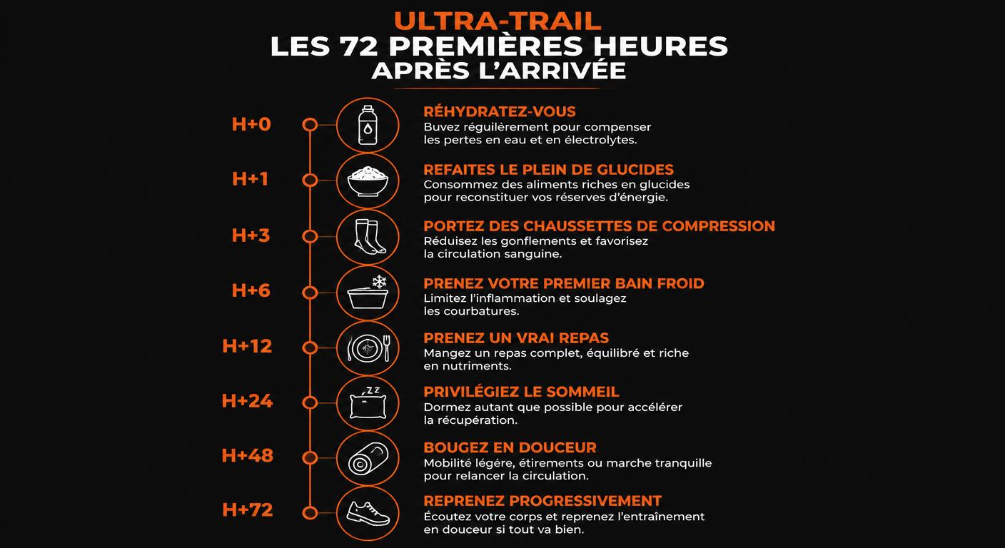 Timeline des 72 heures après un ultra-trail