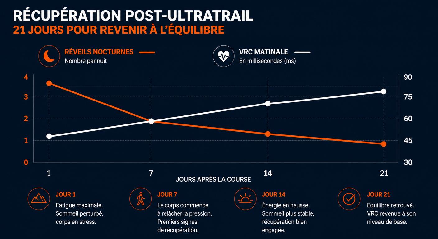 Courbes de récupération du sommeil et de la HRV sur 21 jours après un ultra-trail