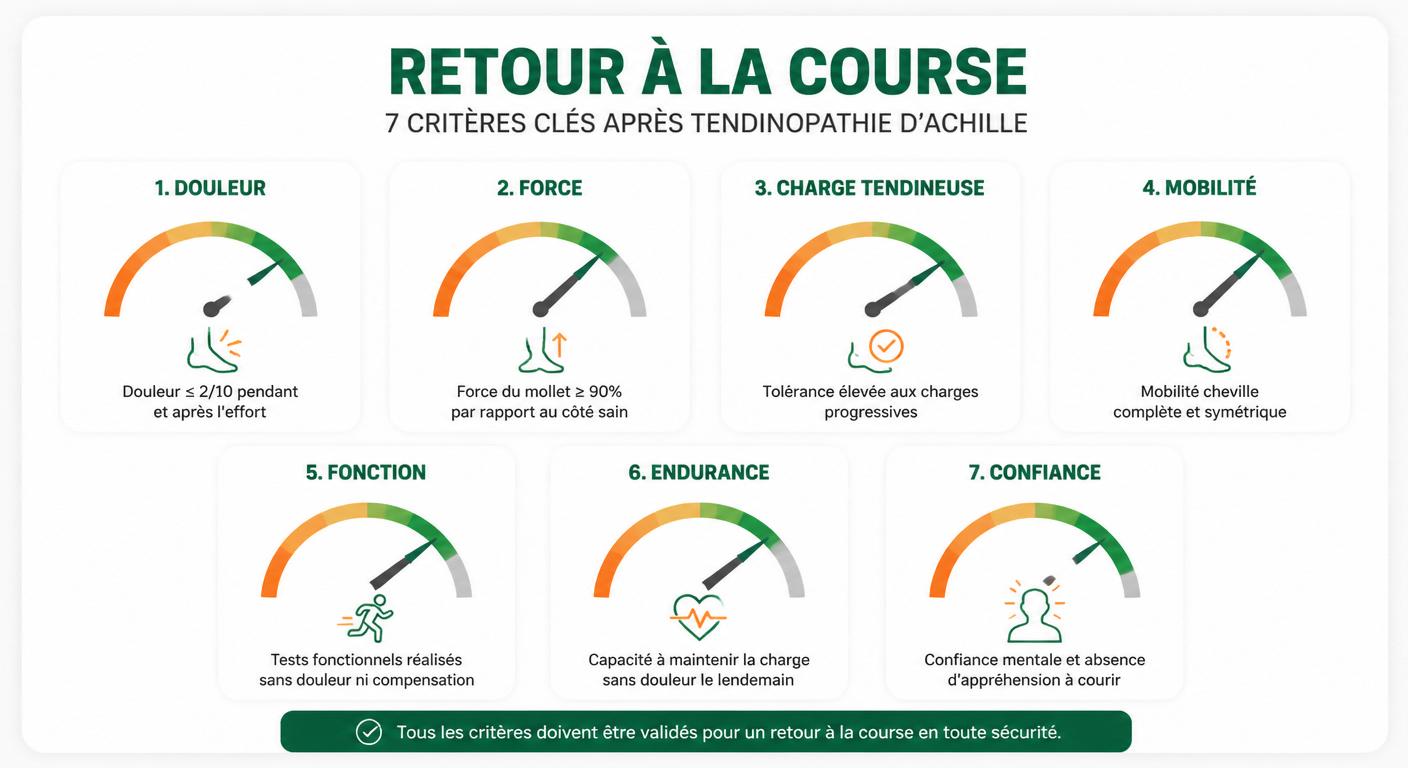 Tableau de bord des sept critères de retour à la course après tendinite d'Achille