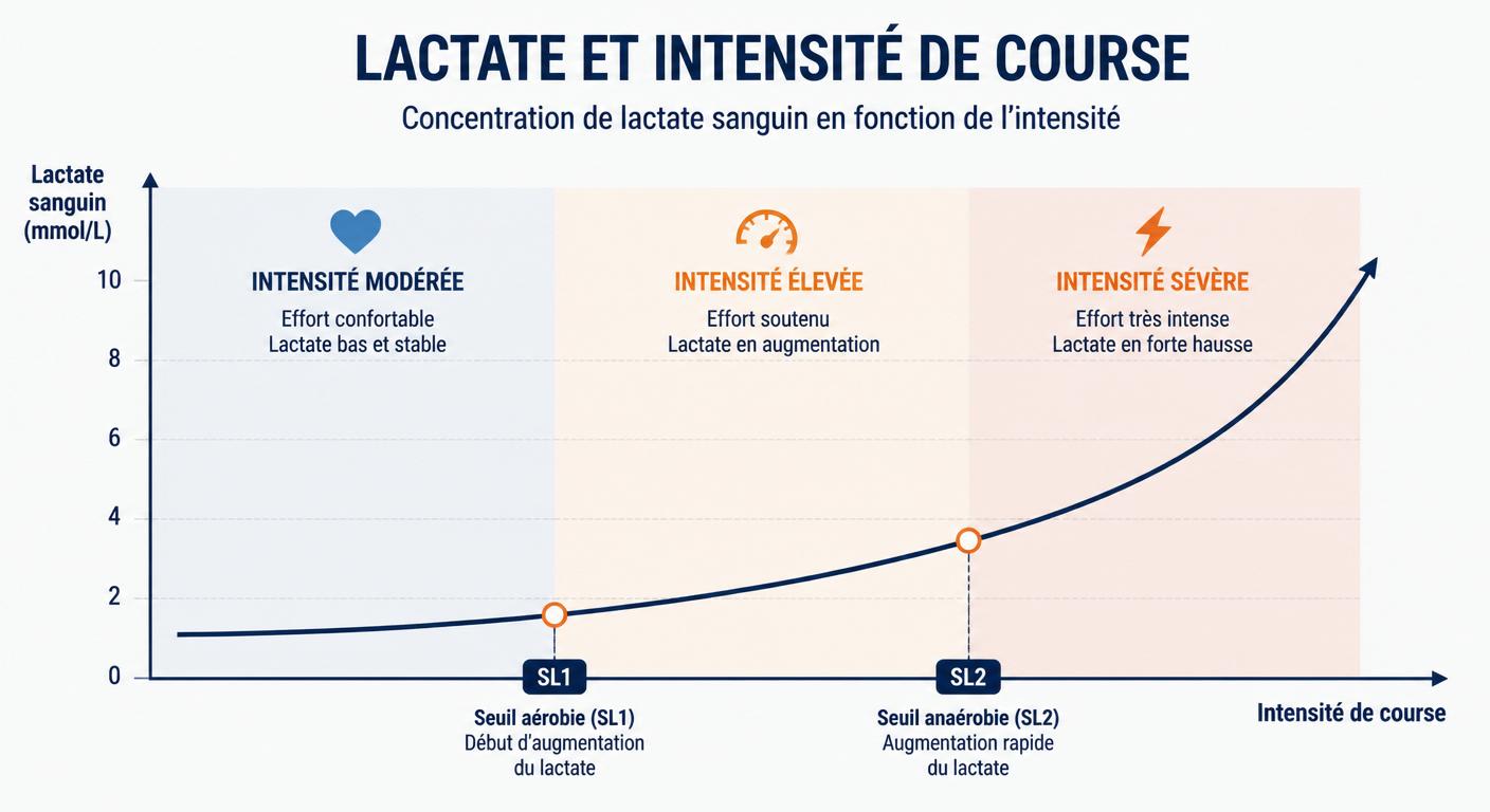 Courbe de lactatémie illustrant les seuils SL1 et SL2 en course à pied