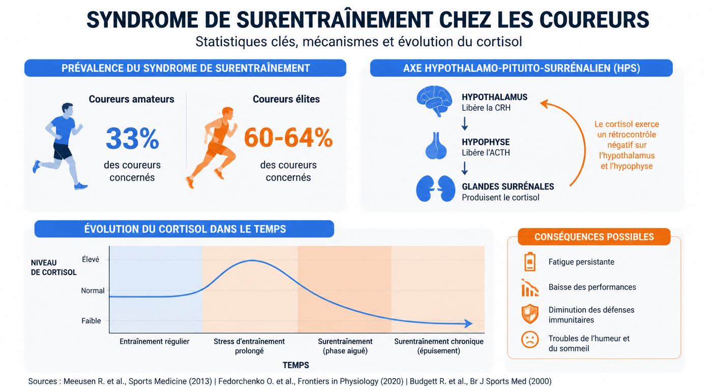 Infographie statistiques du syndrome de surentraînement chez les coureurs amateurs et élites