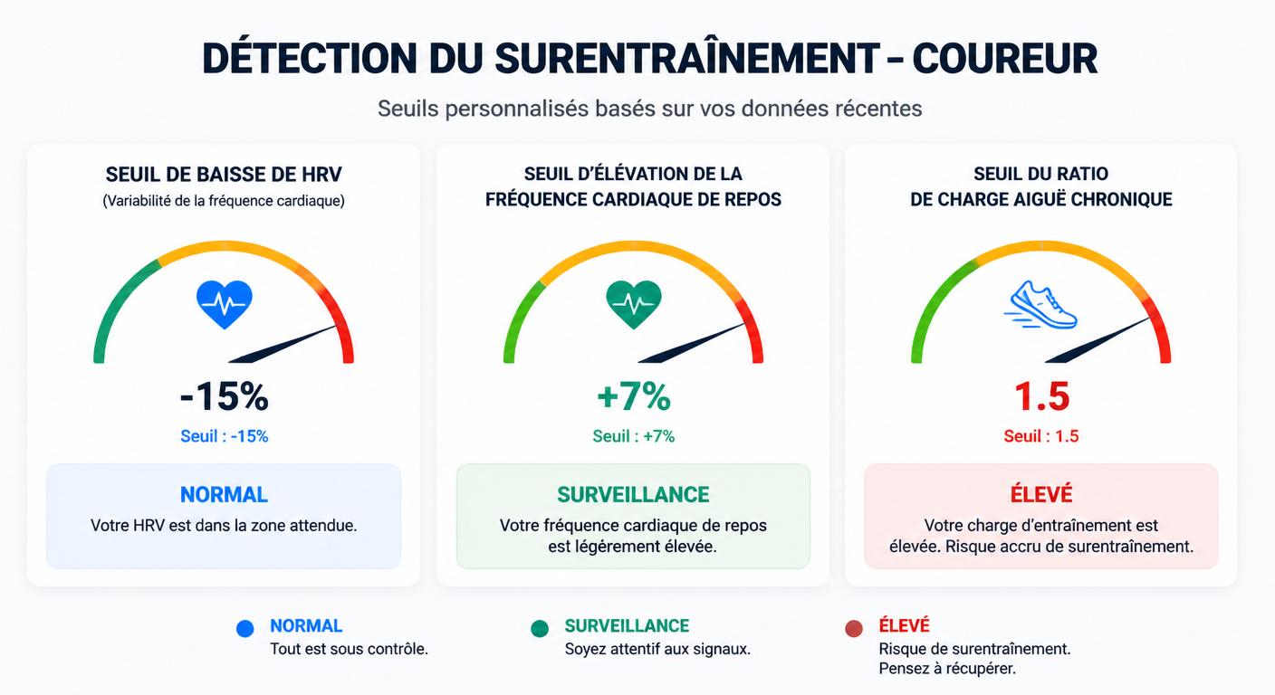 Infographie seuils quantifiés HRV FC repos et charge d'entraînement pour détecter le surentraînement