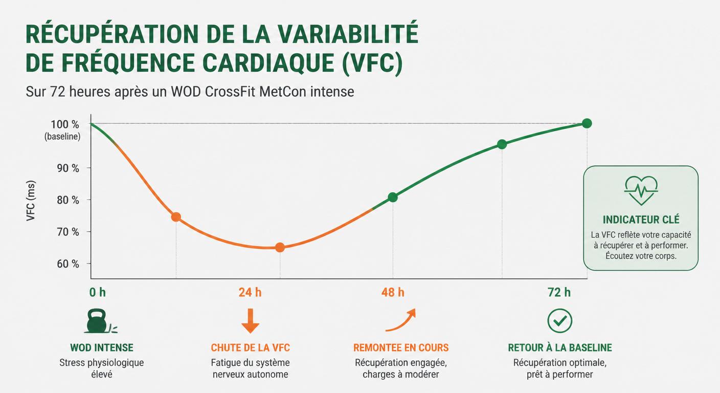 Infographie de la courbe de récupération HRV après un WOD MetCon intense
