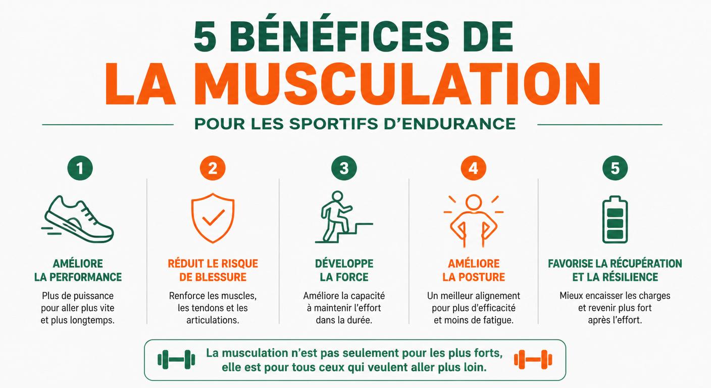 Infographie des cinq bénéfices de la force pour les athlètes d'endurance