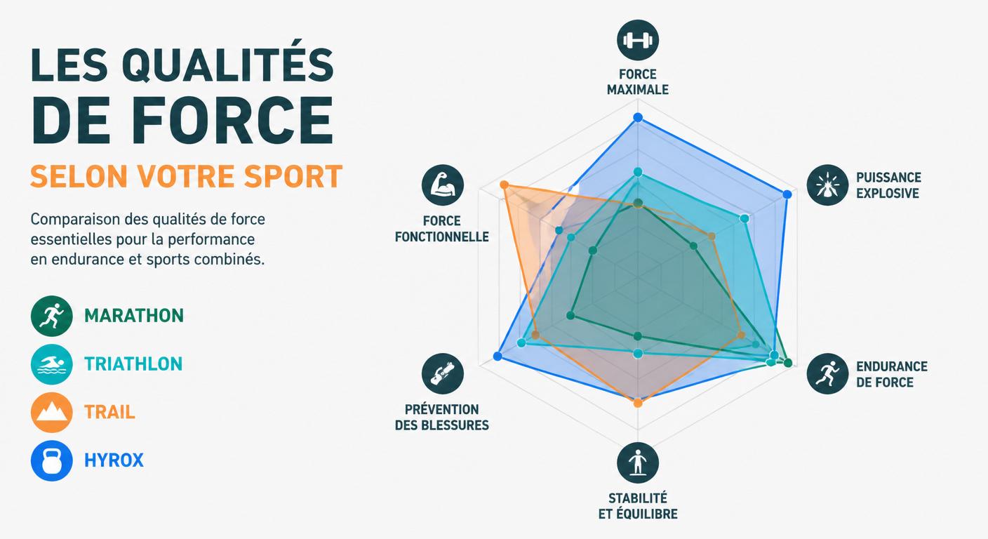 Infographie radar des qualités de force selon la discipline d'endurance