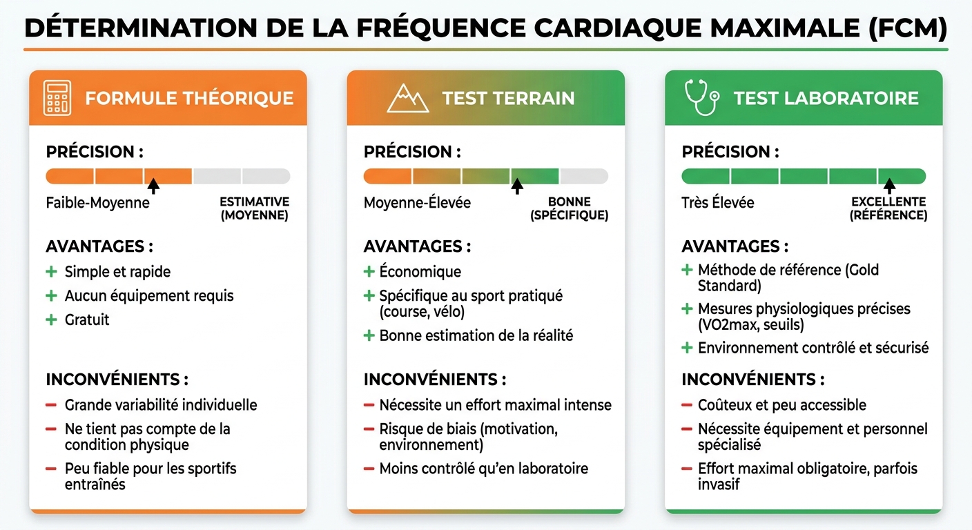 Comparatif des trois méthodes de calcul de la fréquence cardiaque maximale